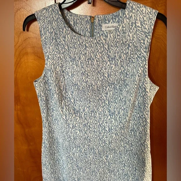 New without tags Calvin Klein Elegant Blue Patterned Sleeveless Dress Size 10 - Picture 2 of 10